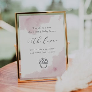 Succulent Baby Shower Sign, Blush Pink Baby Shower, Printable Sign, Watercolor, Watch Me Grow Sign, Baby Succulent Sign #02BW