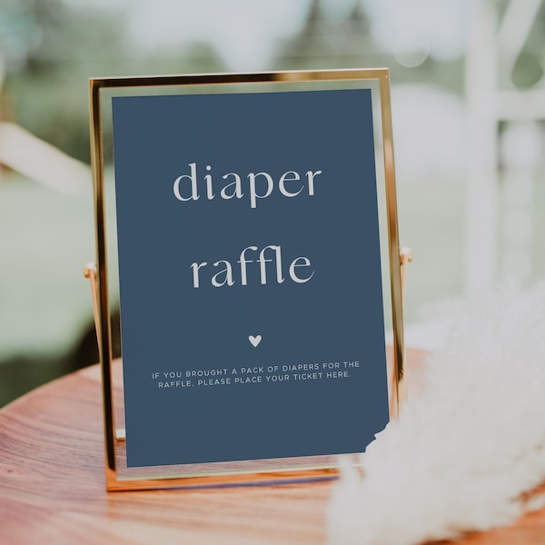 Jayden | Dark Dusty Blue Diaper Raffle Sign, Baby Shower Diaper Raffle Sign, Minimalist, DIY Editable Template, INSTANT DOWNLOAD