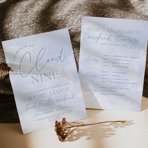 REESE | EDITABLE The Bride Is On Cloud Nine Bachelorette Invitation and Itinerary, Digital Download