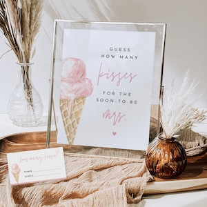 She&#39;s Been Scooped Up Bridal Shower Guess How Many Kisses Game, Ice Cream Shower Games, How Many Kisses for Mrs. Game Printable CARRIE