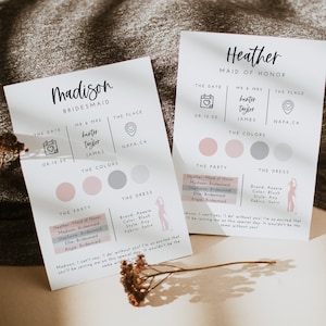 Bridesmaid Info Card Template, Bridesmaid Box Detail Card, Bridesmaid Proposal Info Card, Modern Bridesmaid Infographic