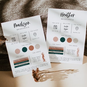 Bridesmaid Info Card Template, Bridesmaid Box Detail Card, Bridesmaid Proposal Info Card, Modern Bridesmaid Infographic