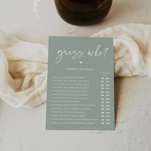 AVERY | Sage Green Guess Who, Mom or Dad, Printable Baby Shower Game, Mommy or Daddy, Fun Baby Shower Games , Gender Neutral