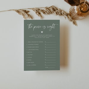 Sage Green The Price is Right Baby Shower Game, Printable Baby Shower Game, Editable, Fun Baby Shower Games, Gender Neutral | AVERY