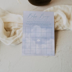 Cloud Theme Baby Bingo Game Template, Cloud Baby Shower Editable, Digital Download | REESE