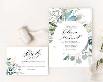 Watercolor Wedding Invitation, Elegant wedding invitation, Instant Download, Invitation Template, Wedding Invitation Set, Editable, Templett