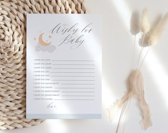 Wishes for Baby, Moon Stars, Over the moon baby shower, Editable Instant Download Template, Templett