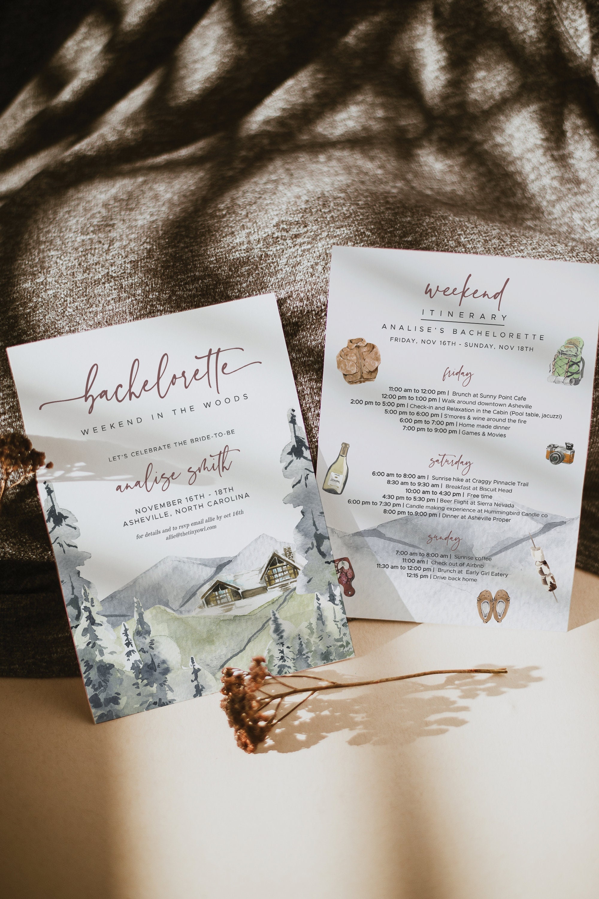 Mountain Bachelorette Party Invitation Cabin Bachelorette Weekend Itinerary Camping Bachelorette Invite Glamping Woods