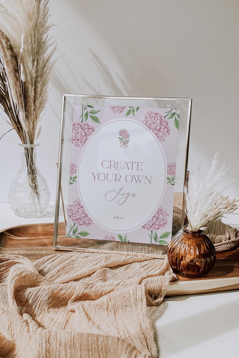 Pink Hydrangea Editable Sign Template 8x10, Blush Floral Baby Shower ...