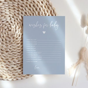 Tarjeta de deseos azules para bebé, juegos para baby shower, tarjeta de consejos para baby shower, imprimible, descarga instantánea, Templett #010MB