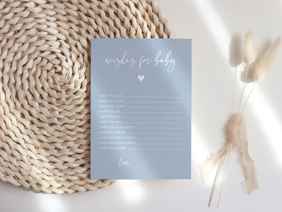 Blue Wishes for Baby Card: Shower Advice Game (Printable, Instant Download) #010MB