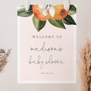 A Little Cutie is on the Way Clementine Orange Baby Shower Welcome Sign, Printable Citrus Orange Baby Shower, Editable Template #011QT