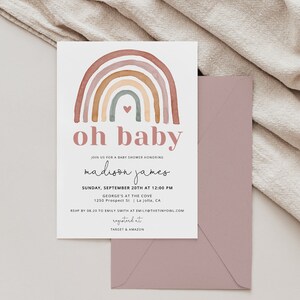 Rainbow Baby Shower Invitation | Gender Neutral Shower Invite | Muted Tones Boho Baby Shower | Bohemian Baby Shower Editable Template #07RB