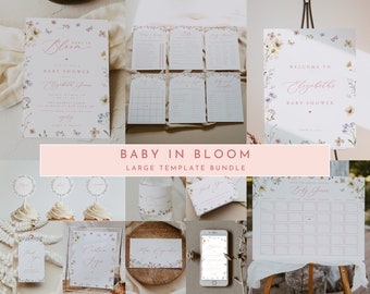 Baby in bloei babyshower uitnodigingsbundel, bloemen babyshower bundel, baby in bloei, lente babyshower, babyshower wilde bloemen | Bridgette