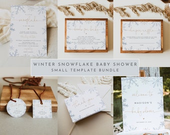 Winter Snowflake Baby Shower Bundle, Winter Baby Shower Invitation Bundle, A Little Snowflake is on the way, Gender Neutral | Ivy