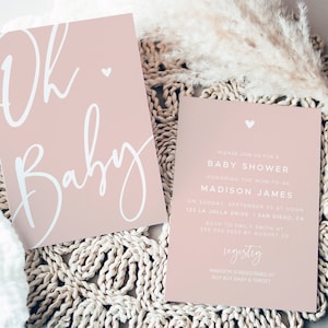 Girl Blush Pink Baby Shower Invitation Template, DIY Baby Shower Invitation, Minimalist Baby Shower, Editable Invitation #022MP