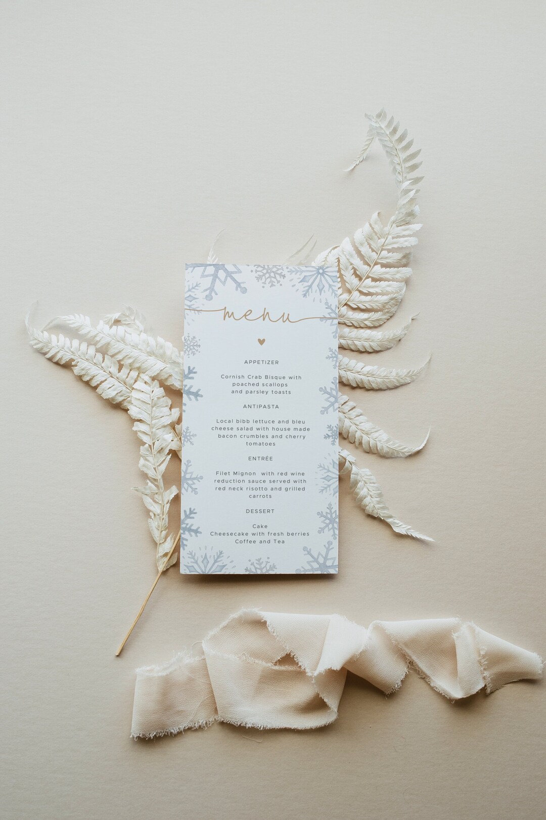 Snowflake Menu Template, Winter Baby Shower Menu, Christmas Party Menu ...