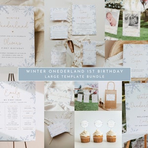 Winter Onederland Birthday Bundle, Winter Snowflake 1st Birthday, Snowflake Birthday Invitation Bundle, Gender Neutral First Birthday | Ivy