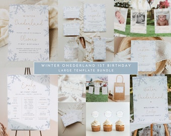 Winter Onederland Birthday Bundle, Winter Snowflake 1st Birthday, Snowflake Birthday Invitation Bundle, Gender Neutral First Birthday | Ivy