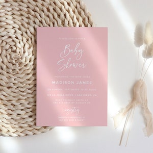 Pink Baby Shower Invitation Template | Girl Baby Shower Bundle | Books for Baby Diaper Raffle | Minimalist Baby Shower Invite