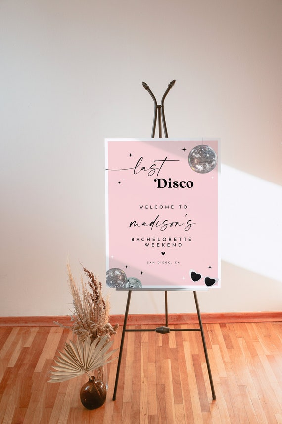 MARCIA | Last Disco Bachelorette Welcome Sign Template, Printable Welcome Sign, Silver Welcome Sign, Disco Ball Bach DIY