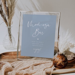 Staubblau Momosa Bar Schild, Babyparty Mom-osa Bar, Minimalistisch, DIY druckbare Vorlage, junge Babyparty #010MB