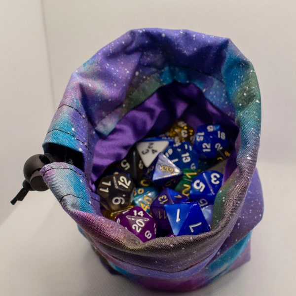 Blue and Purple Galaxy Dice Bag, Trinket Pouch, Drawstring bag