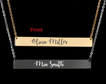 Laser Engraved Stainless Steel bar necklace for Women Stainless Steel Gold plated ROSE GOLD Black Personalized your name or a loved ones