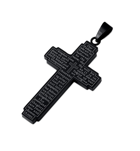 Customize 316L Stainless Steel Black Prayer Cross Personalized