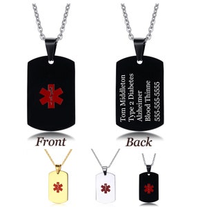 Customize,Medical Alert ID  Dog Tag Stainless Steel Necklace Women/Men Medical Emergency Identification