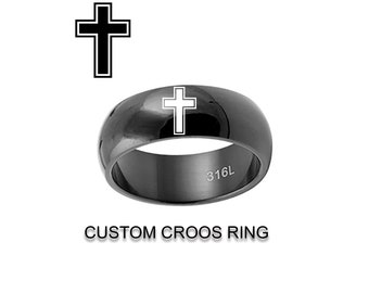 Custom Customized Black Stainless Steel Cross Design Laser Engraved 8mm ...
