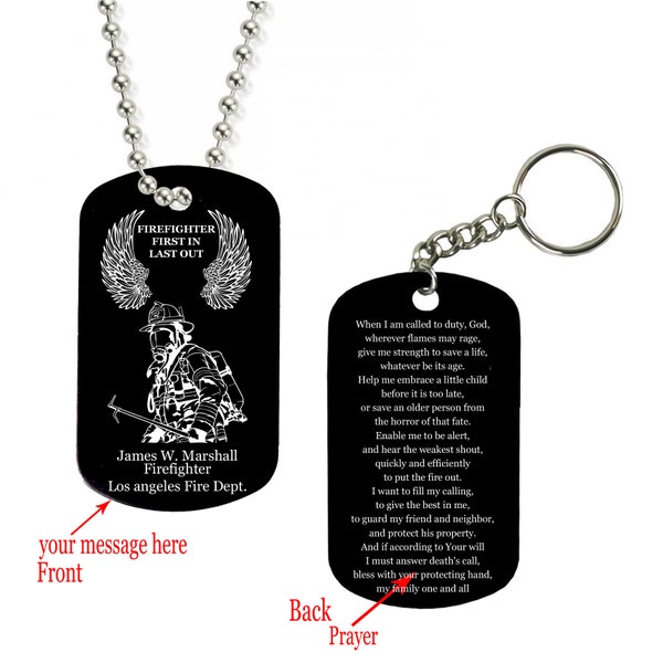 Personalized Custom Firefighter Fireman aluminum anodized dog tag 24 inch Ball Chain Laser Engraved with your text