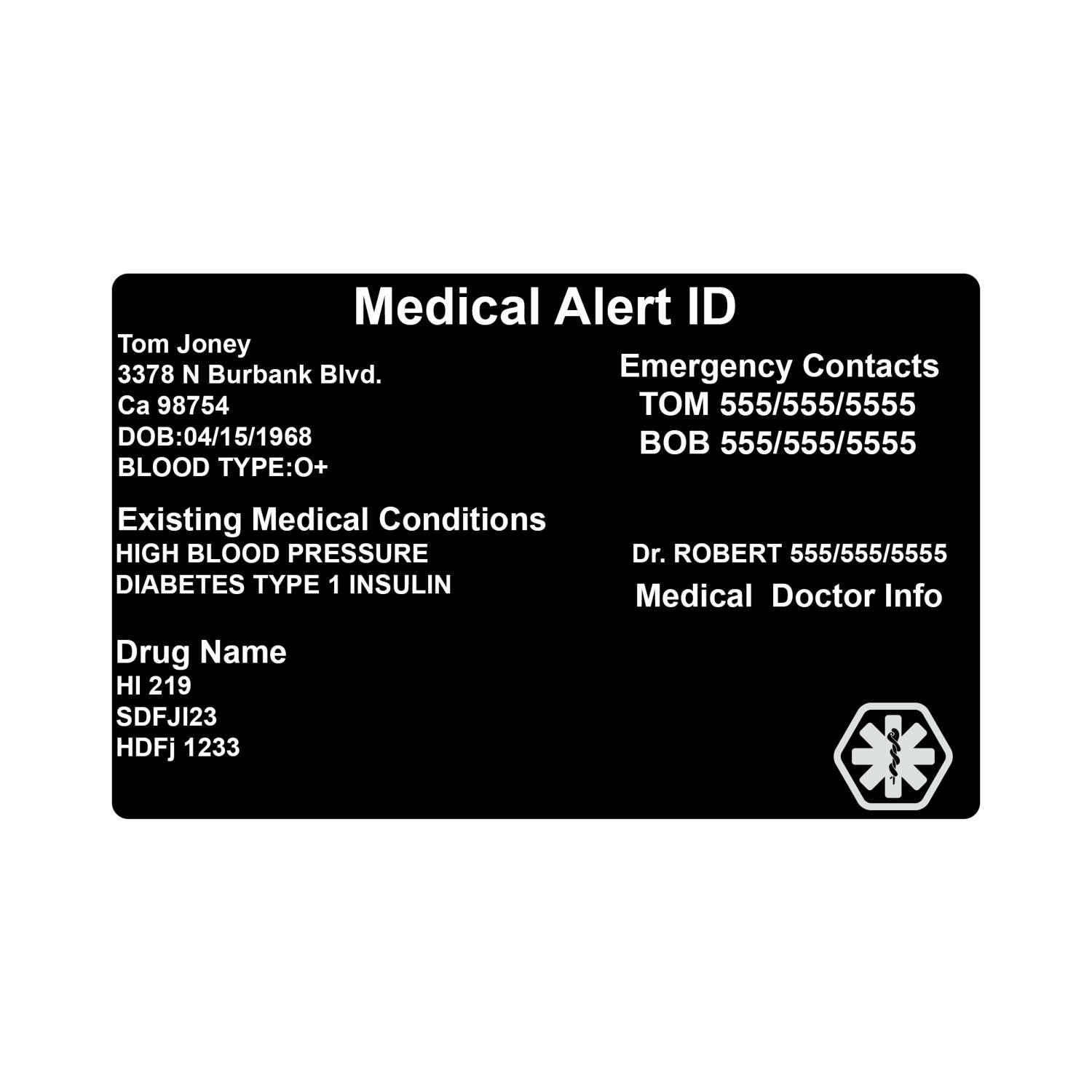 Medical Alert Card and ID Tag setPersonalized Medical Etsy