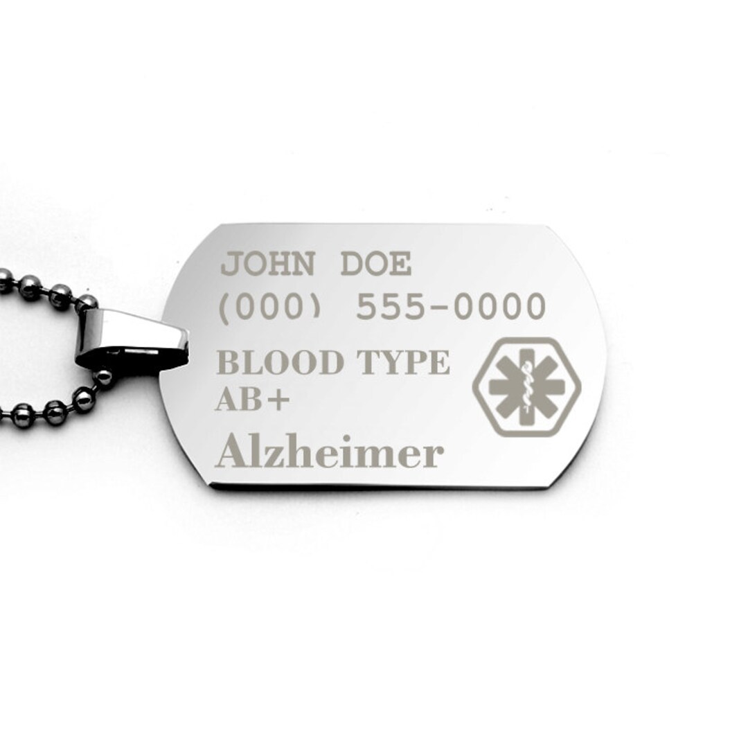 Medical Alert Jewelry Dog Tag Necklace With Personalized Text and ...