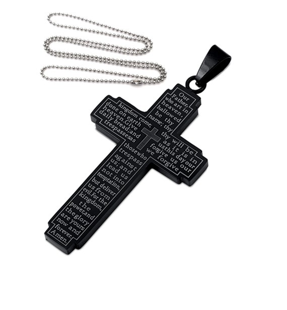 Customize 316L Stainless Steel Black Prayer Cross Personalized
