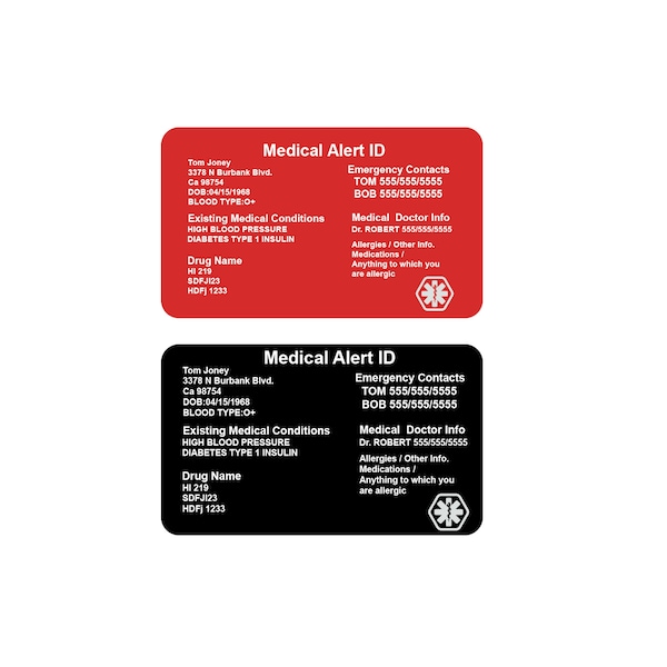 Medical Alert Card,Medical ID Card,Medical ID Tag,Personalized Medical Alert,Medical Emergency Wallet Card,Medical Alert,For Men and Women