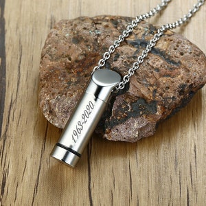 Stainless Steel Personalized laser Engraved Custom Cremation Urn Necklace Pendant for Human or Pets Ashes, Both sides can be engraved