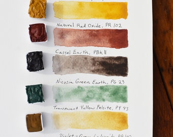 Natural Earth Watercolors | Flying Clubhouse Open Stock | Individual Half Pans - Iron Oxide Ochre Umber, Handmade Artist Paint, You Choose