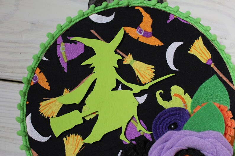 Witch Hoop Art Halloween Decor Felt Flower Hoop Art Halloween Hoop Art Witch Decor