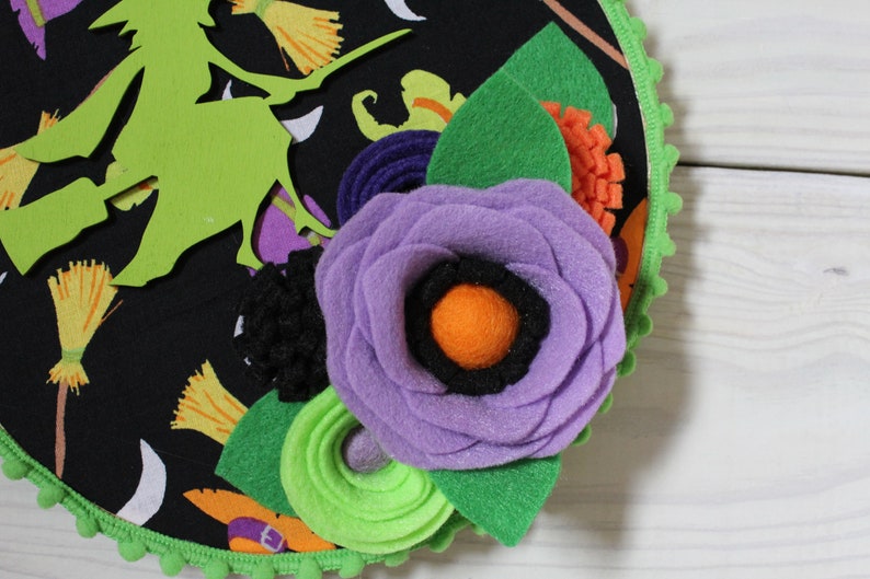 Witch Hoop Art Halloween Decor Felt Flower Hoop Art Halloween Hoop Art Witch Decor
