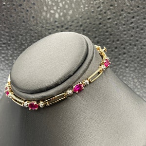 Gold Over Sterling Silver Link Bracelet with Red and White Zircon Stones | Affordable Bracelet | Silver Jewelry | Gift for her | Women&#39;s