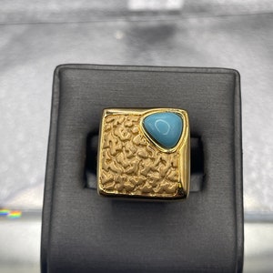 Ladies Vintage 18 Karat Yellow Gold Graziella Turquoise Ring | Women&#39;s Vintage Ring | Statement Ring | One of a Kind Jewelry | Anniversary