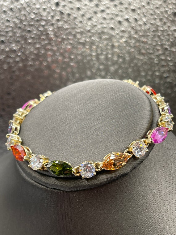 Ladies Sterling Silver Multi-Colored Stone Bracel… - image 3