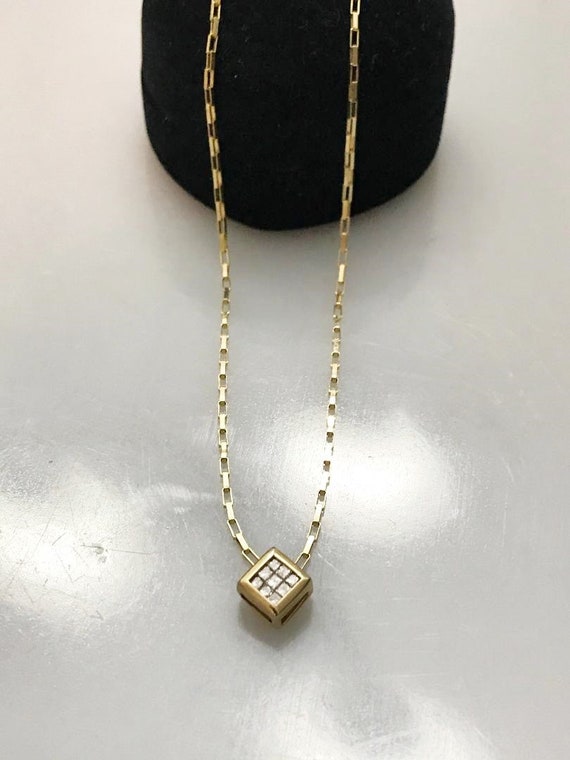 10KT Yellow Gold Princess Cut Diamond Pendant Tic… - image 1