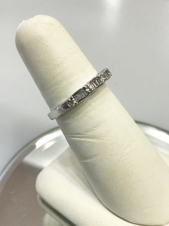Ladies 14KT White Gold Diamond Band With Baguettes - image 4