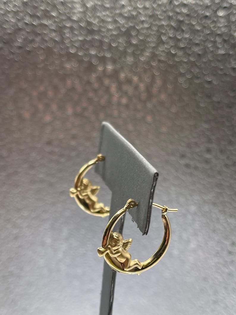 Ladies 14 Karat Solid Yellow Gold Angel Hoop Earrings
