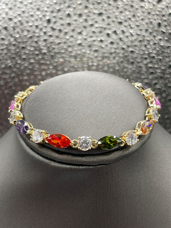 Ladies Sterling Silver Multi-Colored Stone Bracel… - image 4