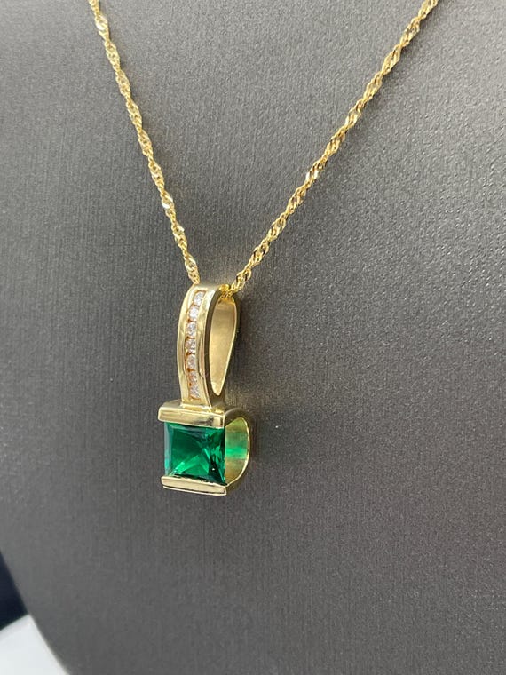 Princess Cut Emerald & Diamond Necklace View 3
