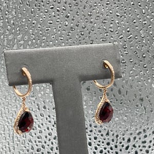 Ladies 14 Karat Rose Gold Diamond & Garnet Dangling Earrings | Rose Gold Jewelry | Garnet Gemstone Jewelry | Dangle Earrings | Night Out