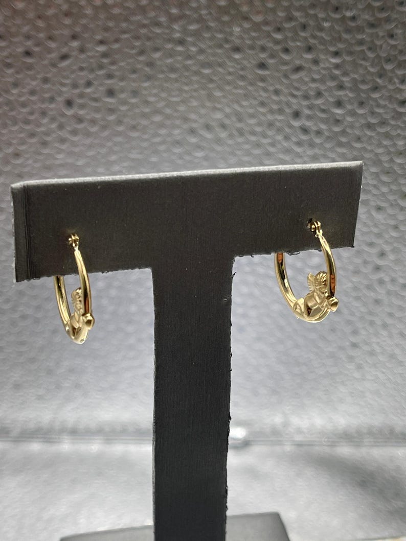 Ladies 14 Karat Solid Yellow Gold Angel Hoop Earrings